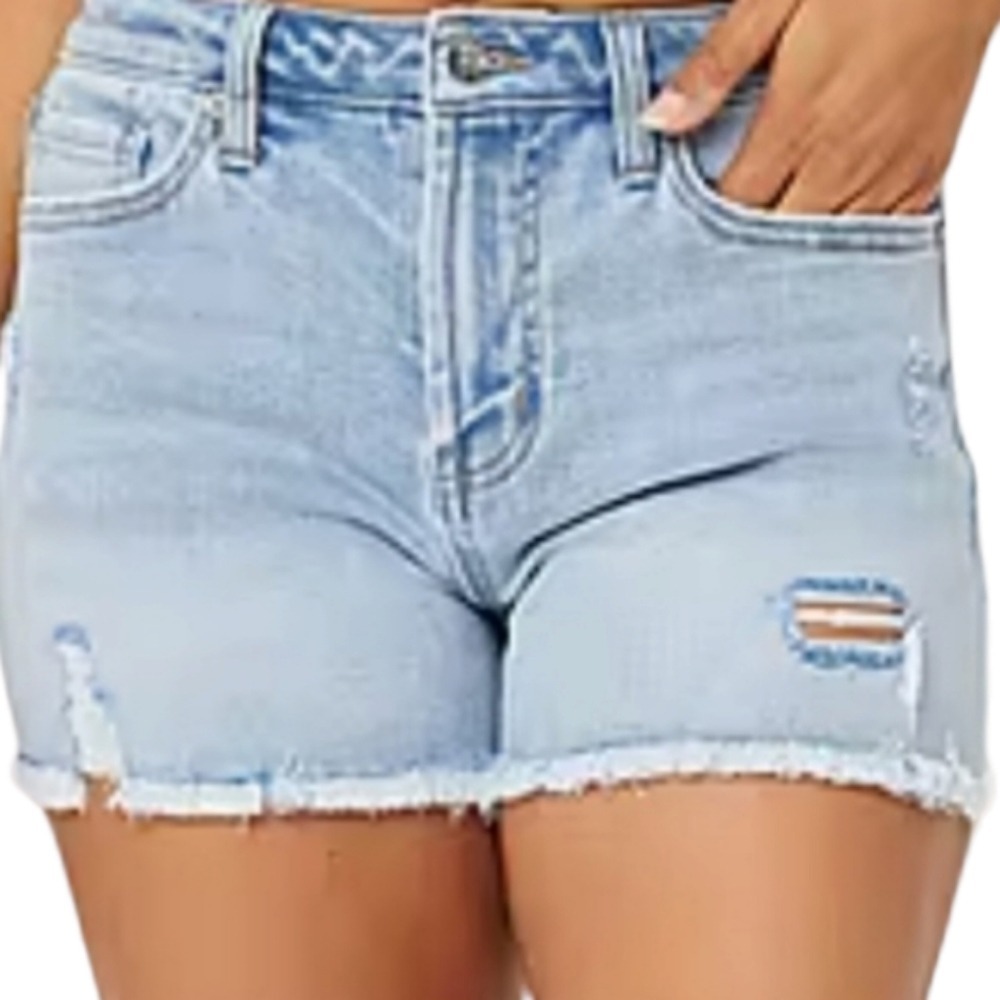 Juicy Couture Women's Size 30 Mid-Rise Baby Blue Light Wash Distressed‎ Shorts